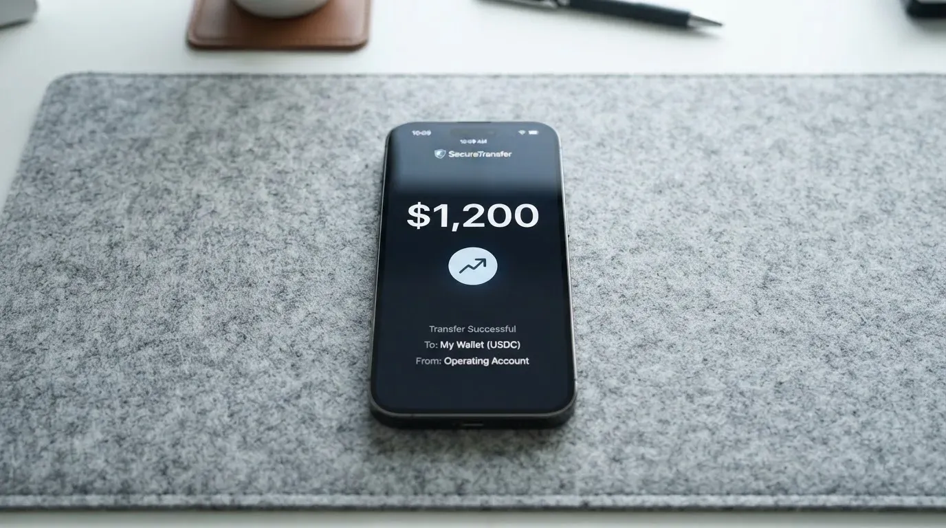 A phone showing a stablecoin transfer screen