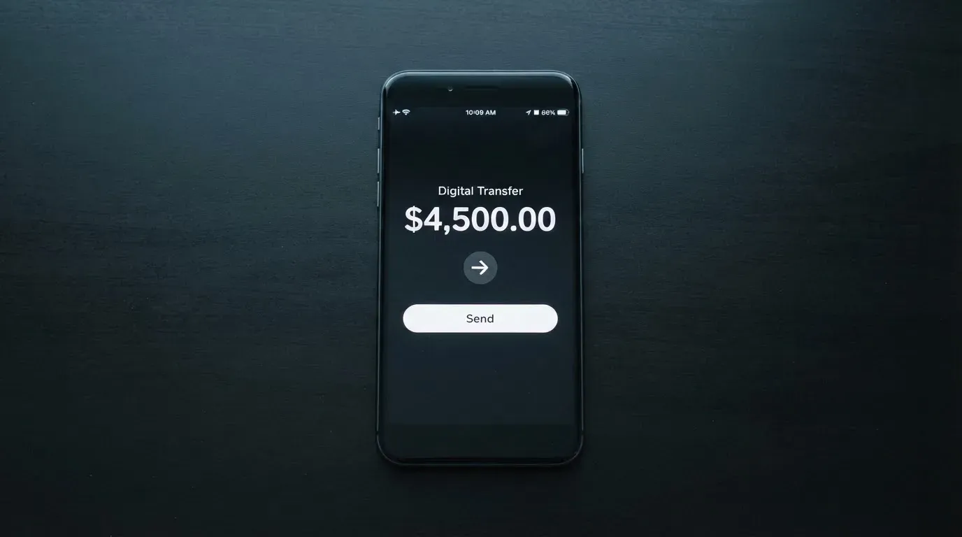 A phone showing a stablecoin transfer screen
