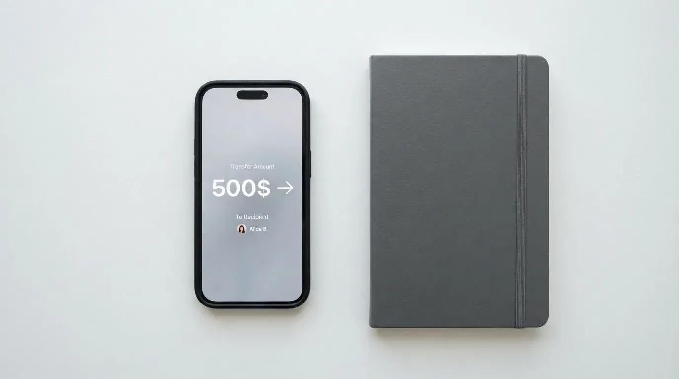 A phone showing a stablecoin transfer screen