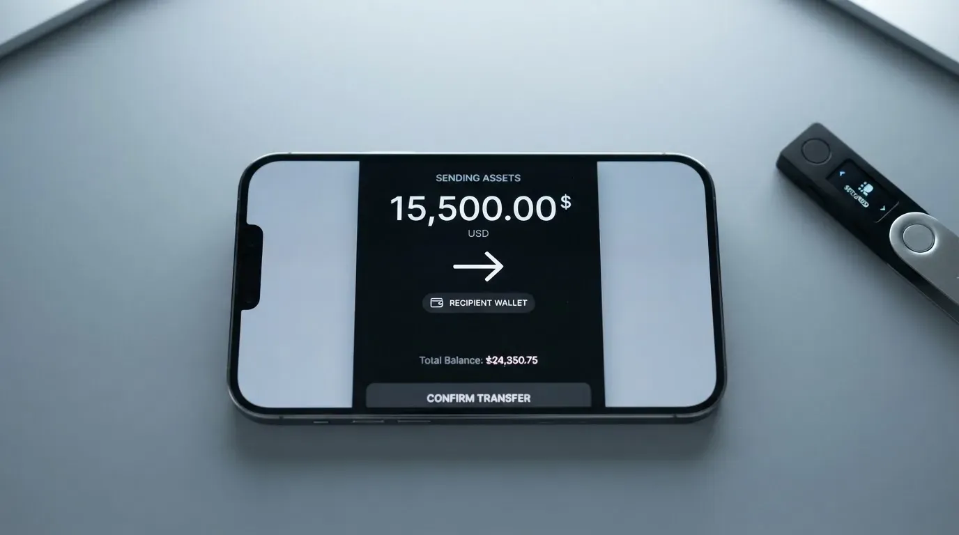 A phone showing a stablecoin transfer screen