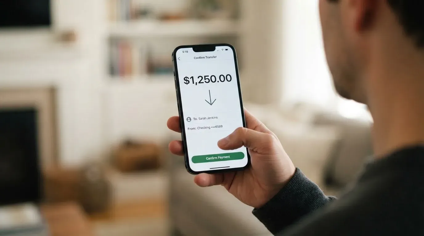 A phone showing a stablecoin transfer screen