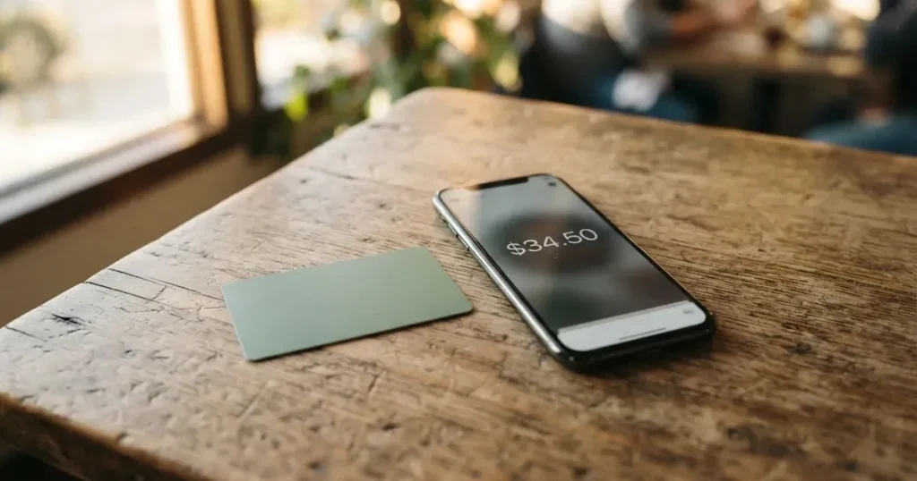 A payment card next to a phone with a crypto wallet app open