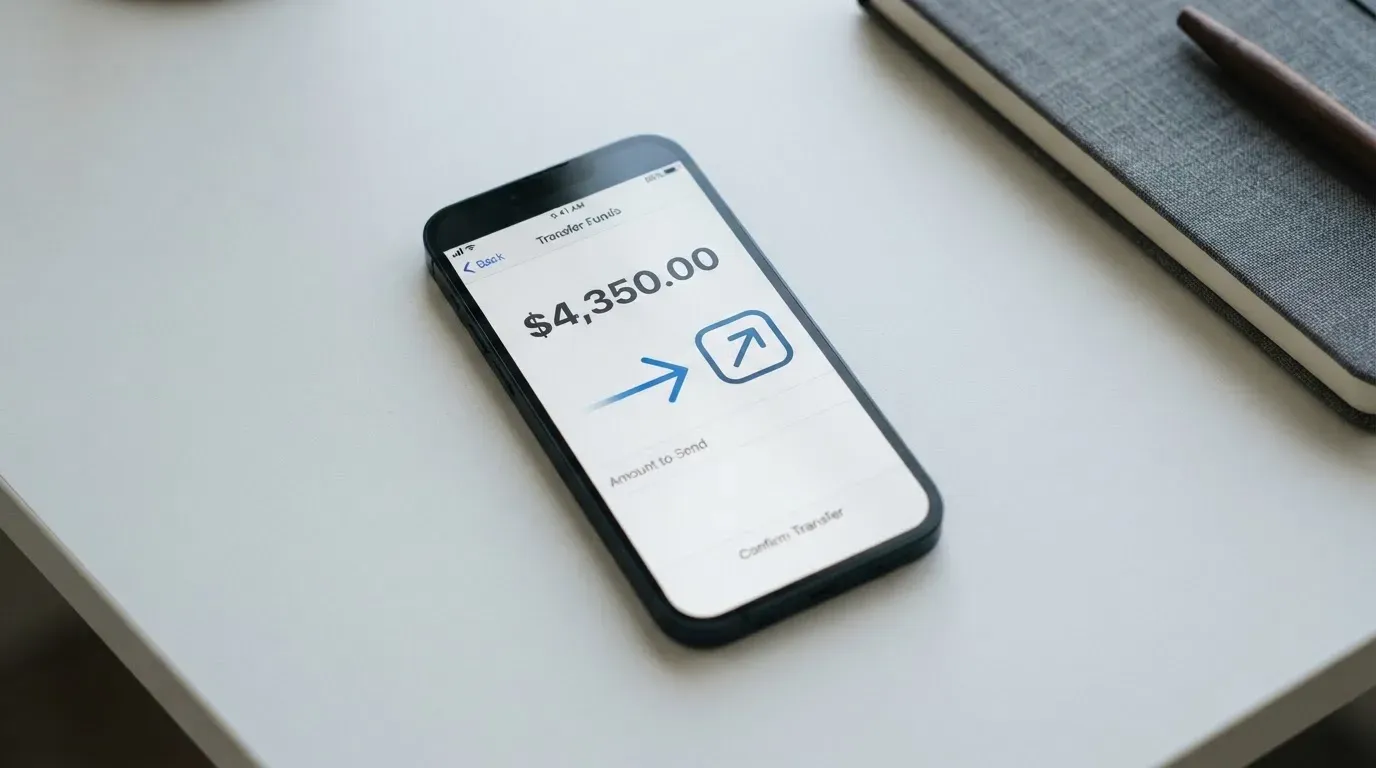 A phone showing a stablecoin transfer screen