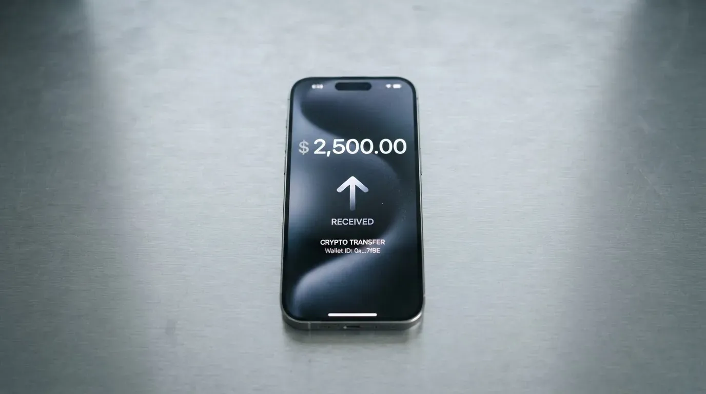 A phone showing a stablecoin transfer screen