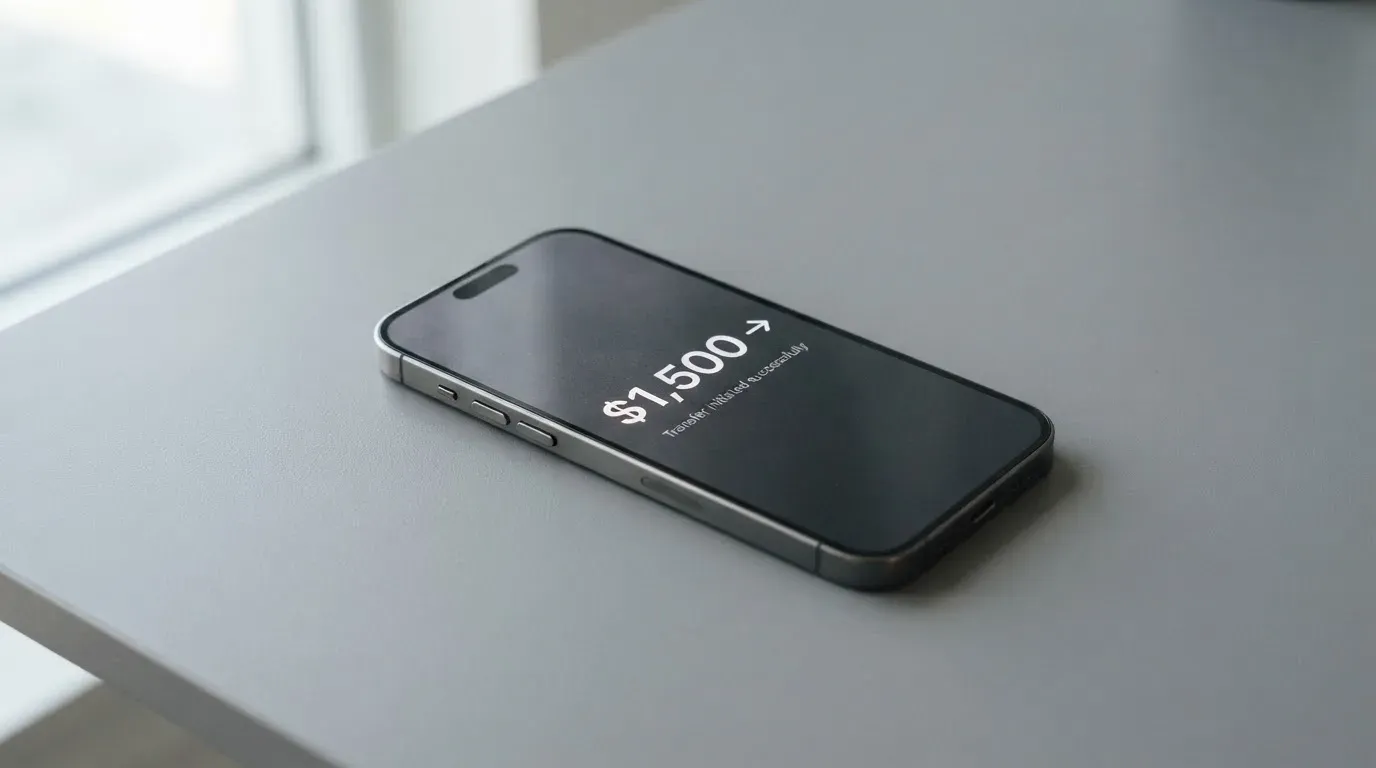 A phone showing a stablecoin transfer screen