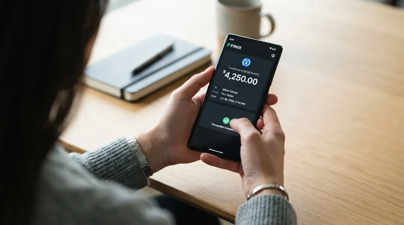A phone showing a stablecoin transfer screen