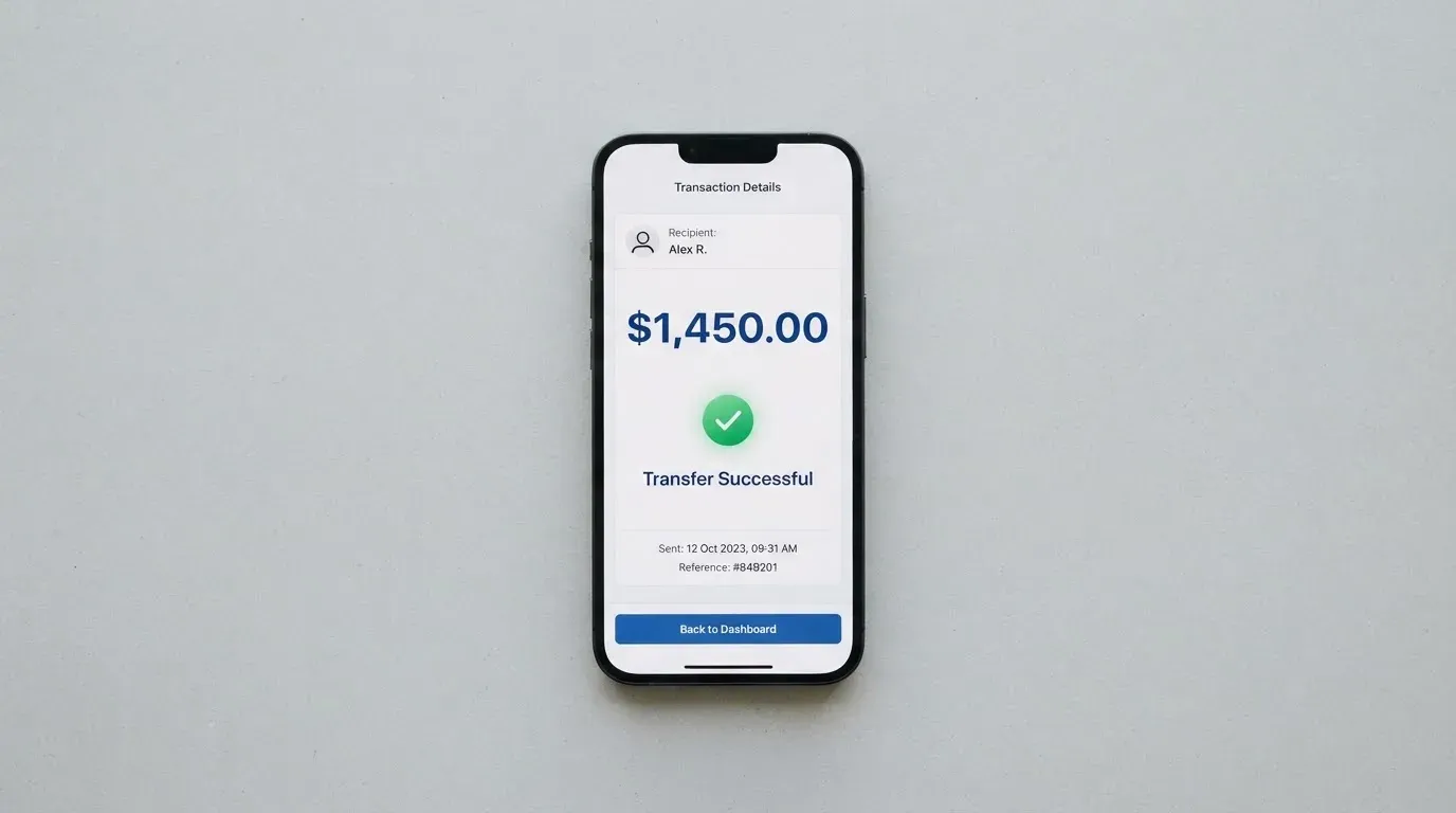 A phone showing a stablecoin transfer screen