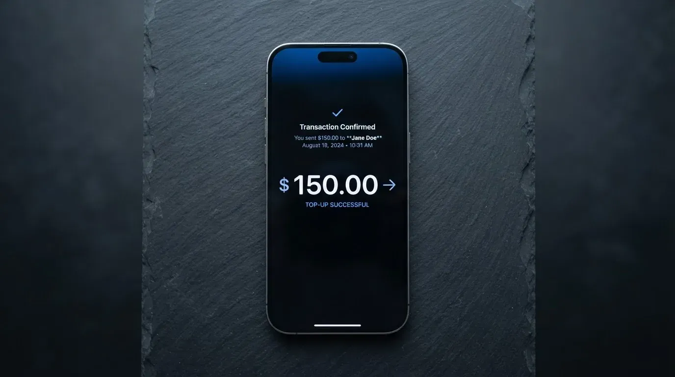 A phone showing a stablecoin transfer screen