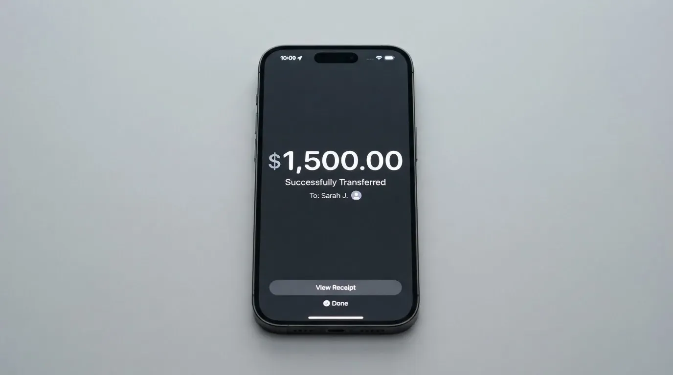 A phone showing a stablecoin transfer screen