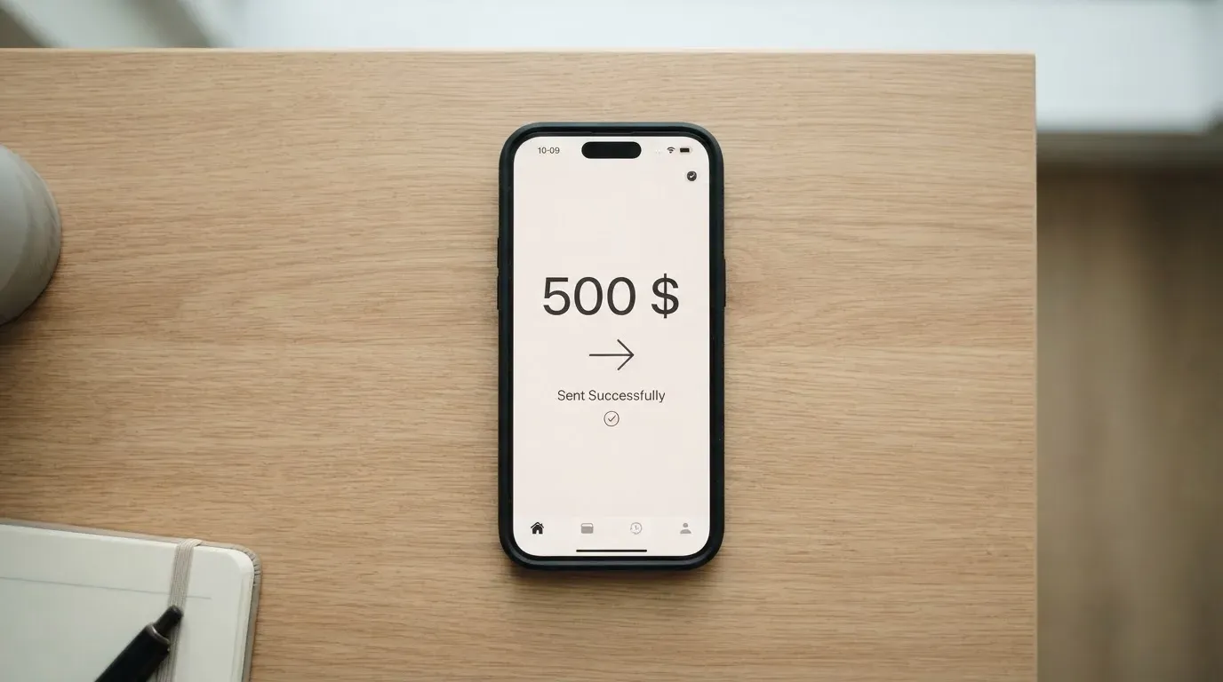 A phone showing a stablecoin transfer screen