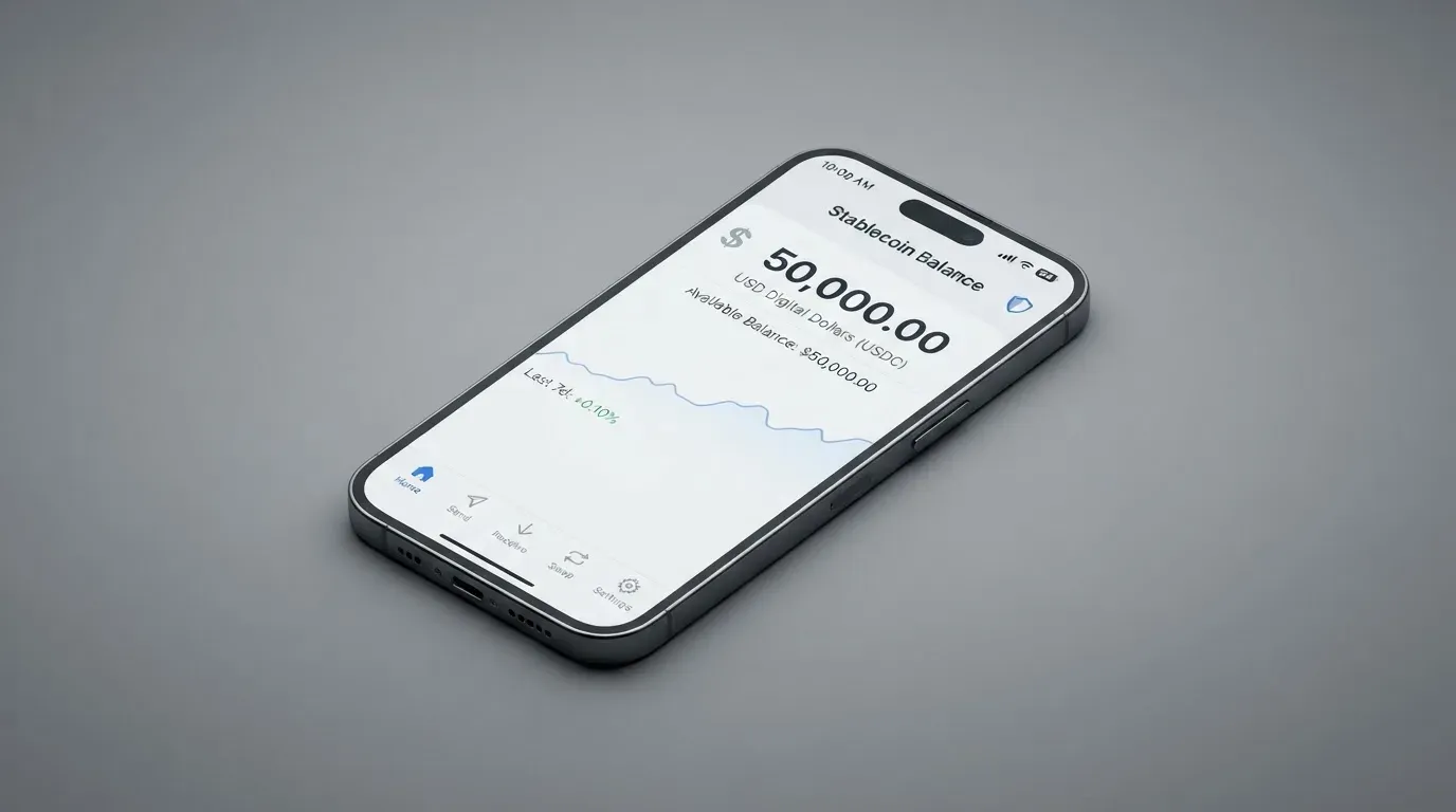 A phone showing a stablecoin transfer screen