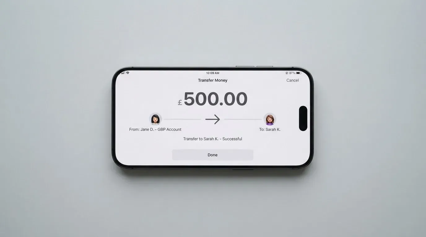 A phone showing a stablecoin transfer screen
