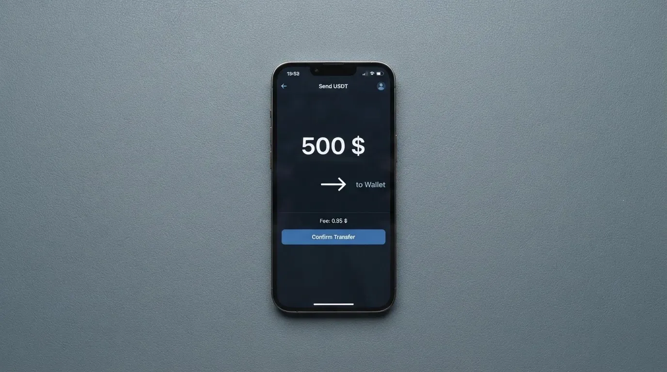 A phone showing a stablecoin transfer screen