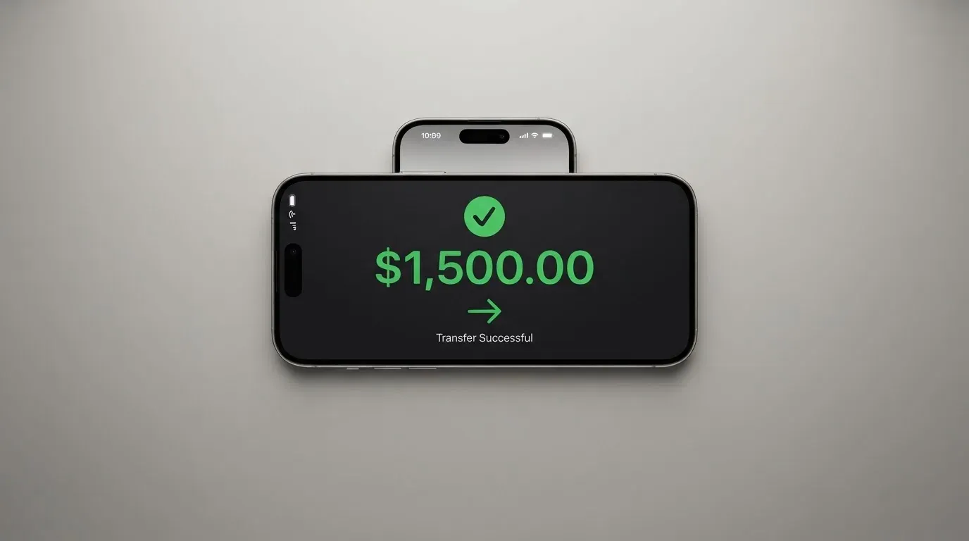 A phone showing a stablecoin transfer screen