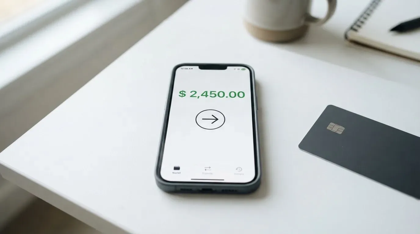 A phone showing a stablecoin transfer screen