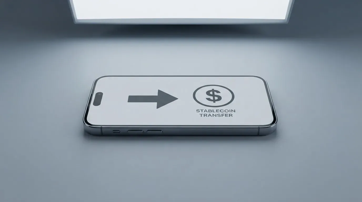 A phone showing a stablecoin transfer screen