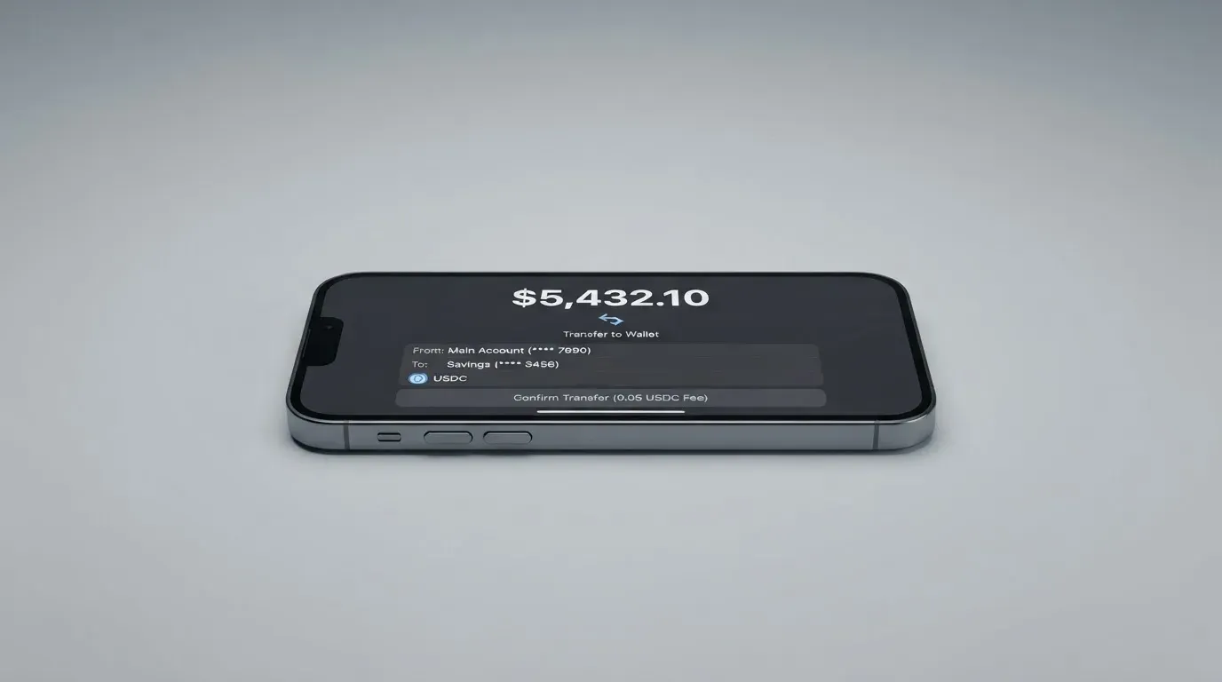 A phone showing a stablecoin transfer screen