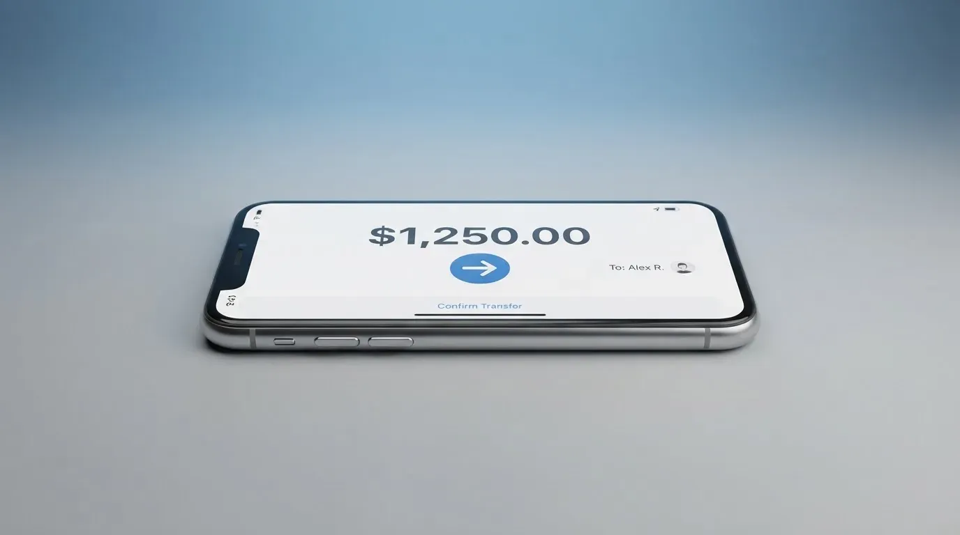 A phone showing a stablecoin transfer screen