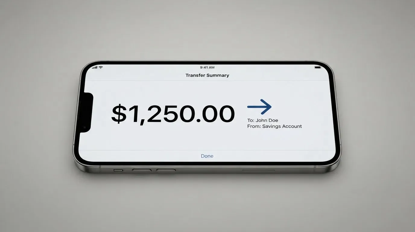 A phone showing a stablecoin transfer screen