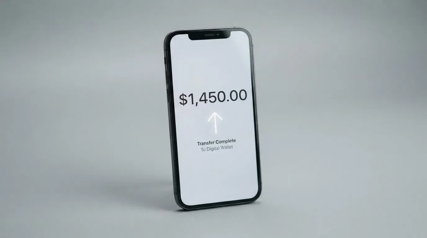 A phone showing a stablecoin transfer screen