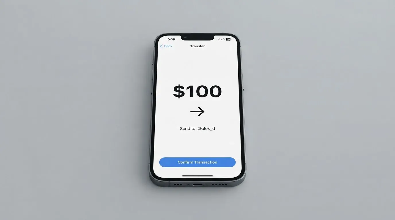 A phone showing a stablecoin transfer screen
