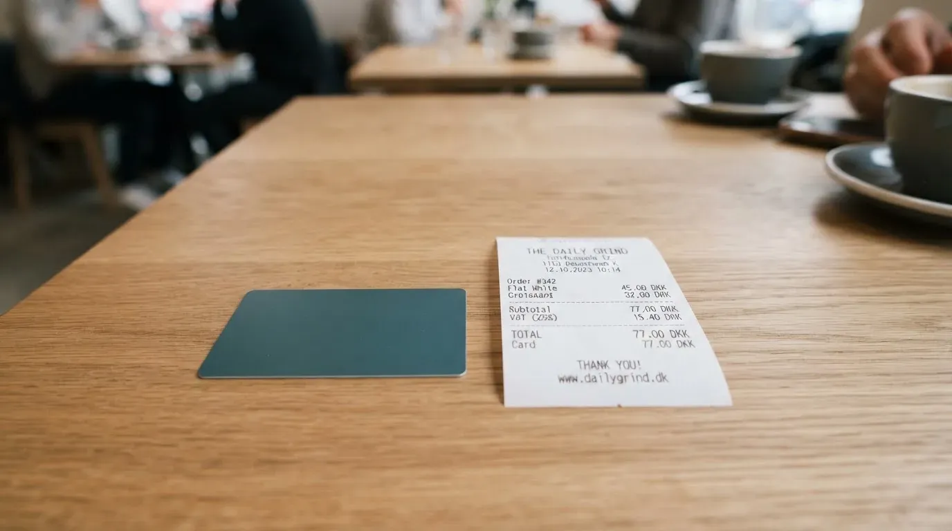 A receipt and a card on a café table