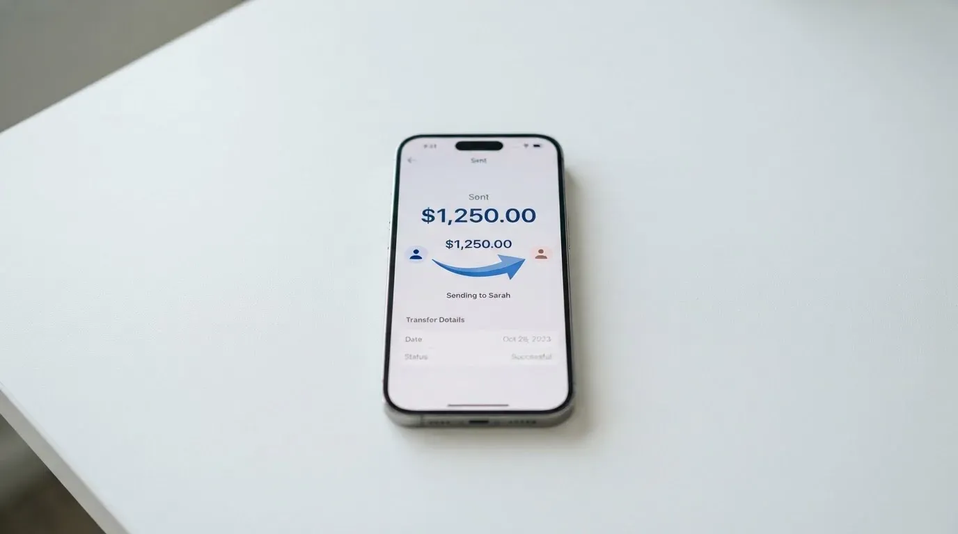 A phone showing a stablecoin transfer screen