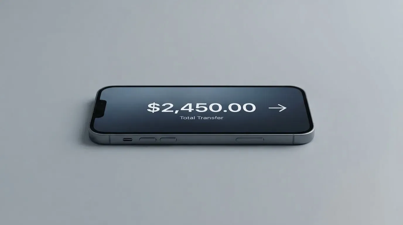 A phone showing a stablecoin transfer screen