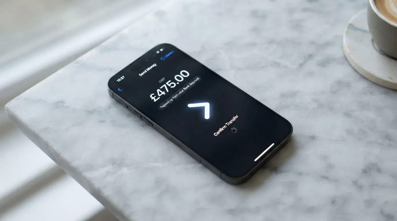 A phone showing a stablecoin transfer screen