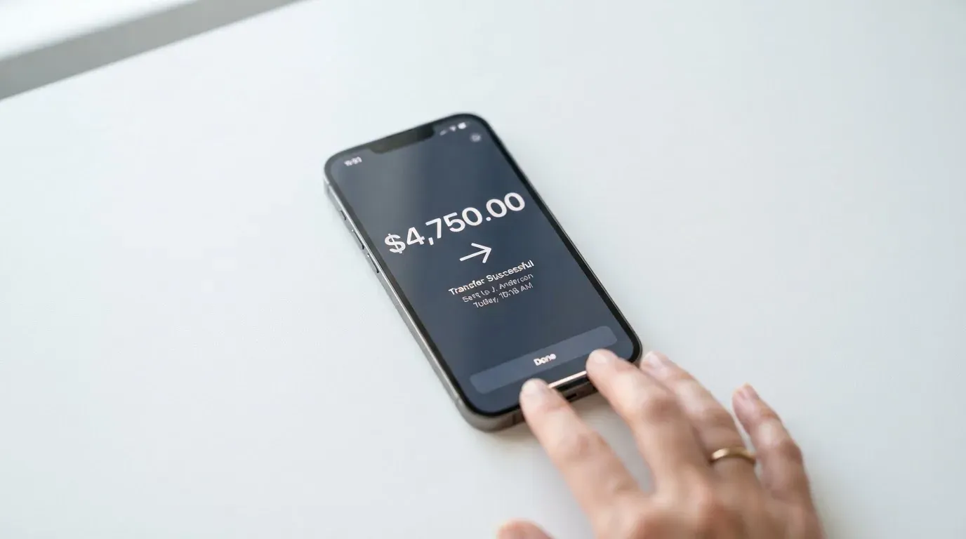 A phone showing a stablecoin transfer screen