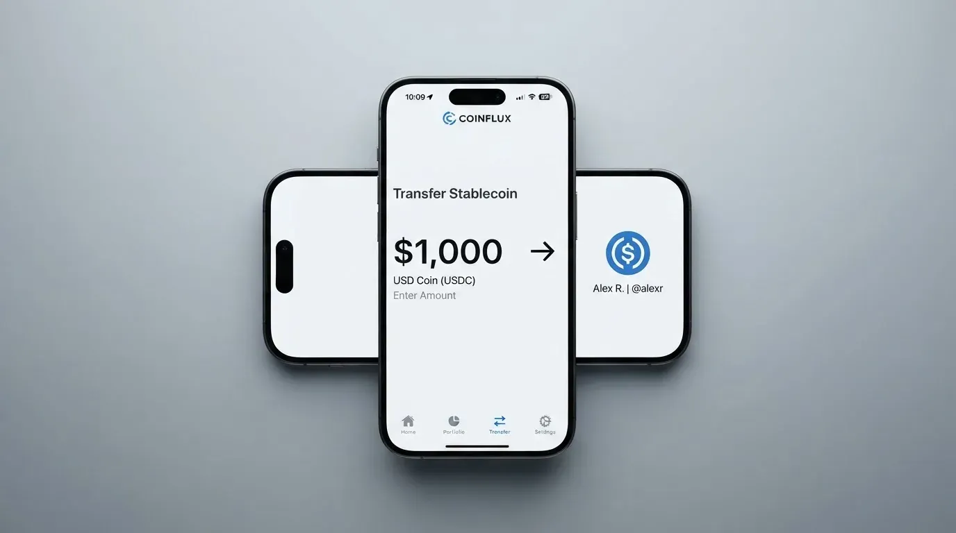 A phone showing a stablecoin transfer screen