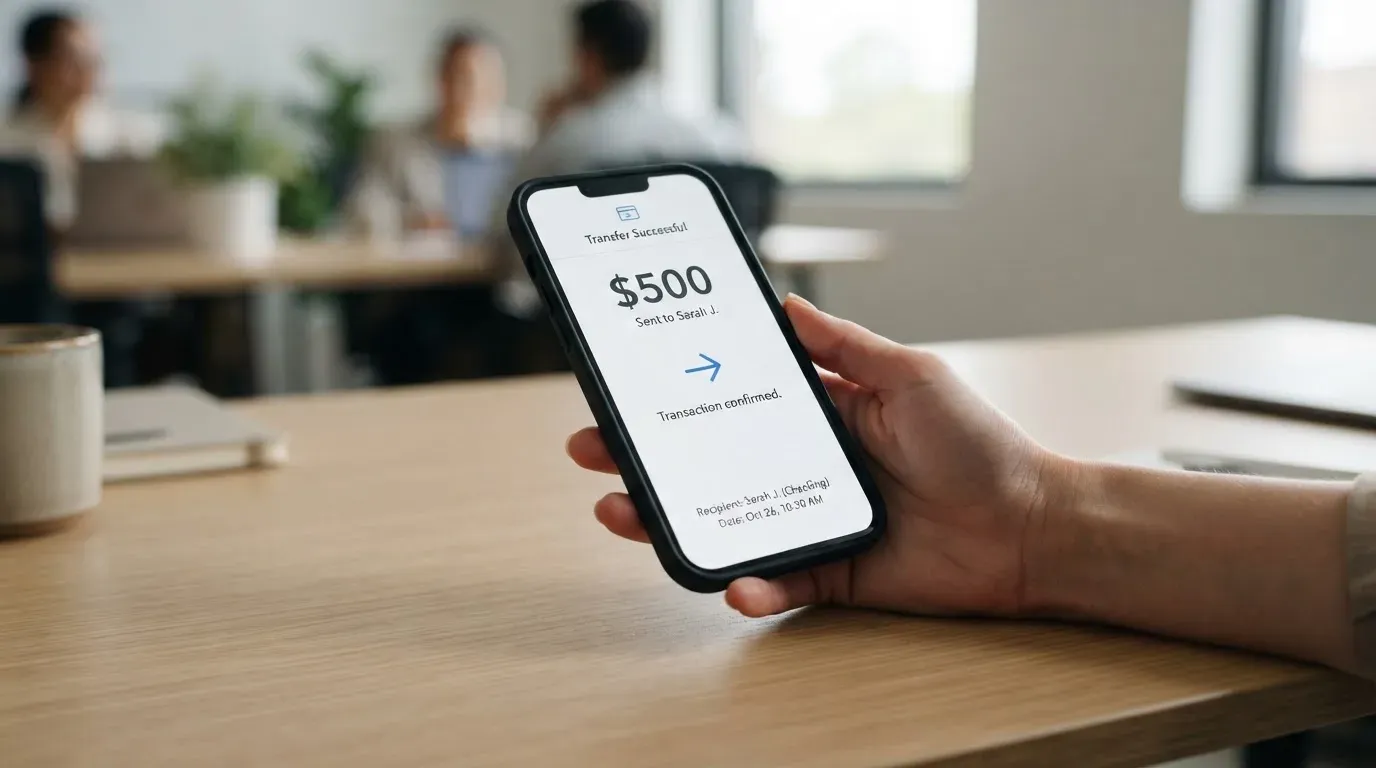 A phone showing a stablecoin transfer screen