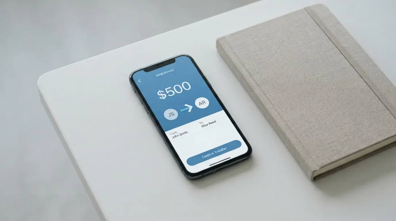 A phone showing a stablecoin transfer screen