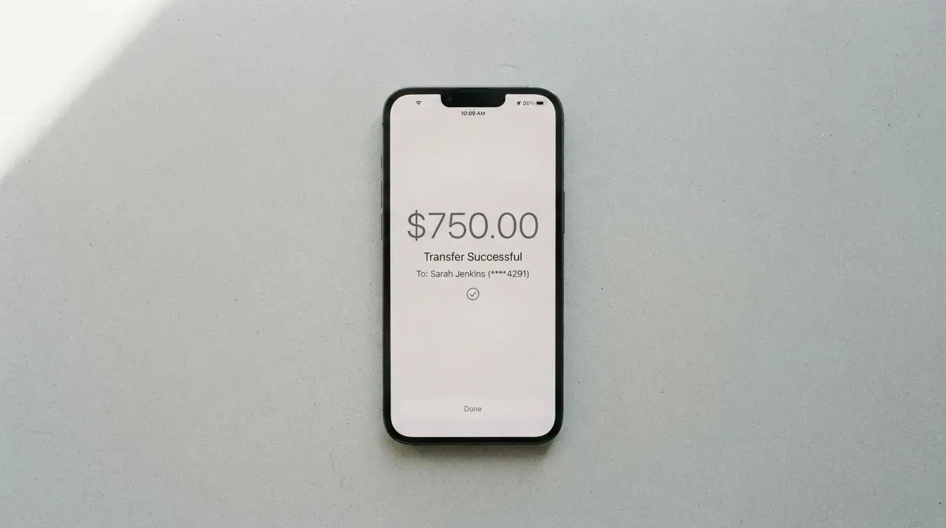 A phone showing a stablecoin transfer screen