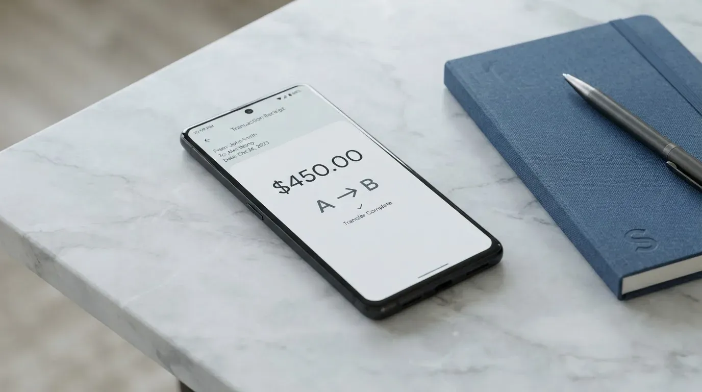 A phone showing a stablecoin transfer screen