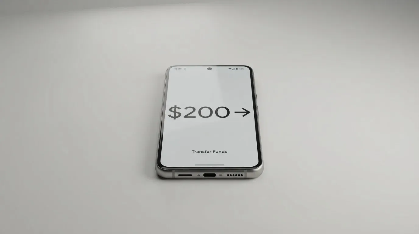 A phone showing a stablecoin transfer screen
