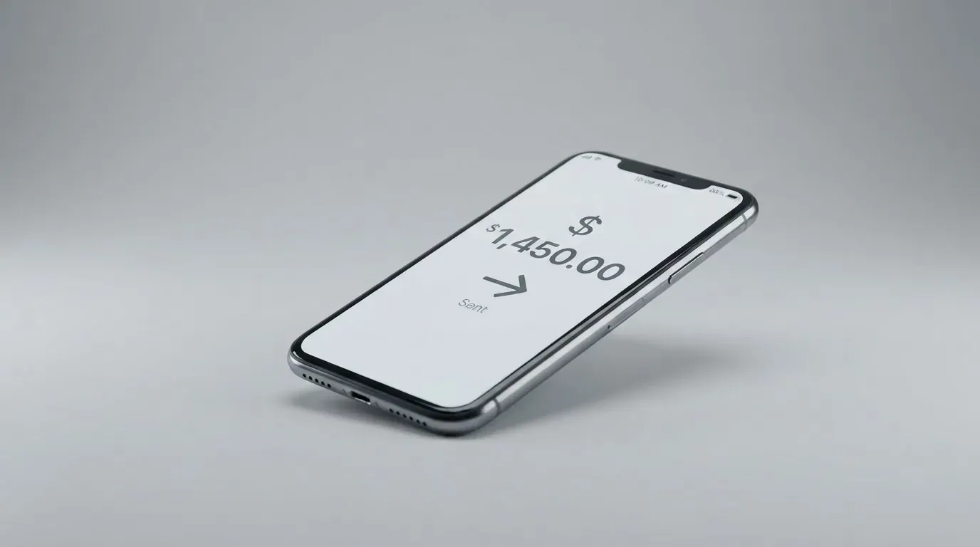 A phone showing a stablecoin transfer screen