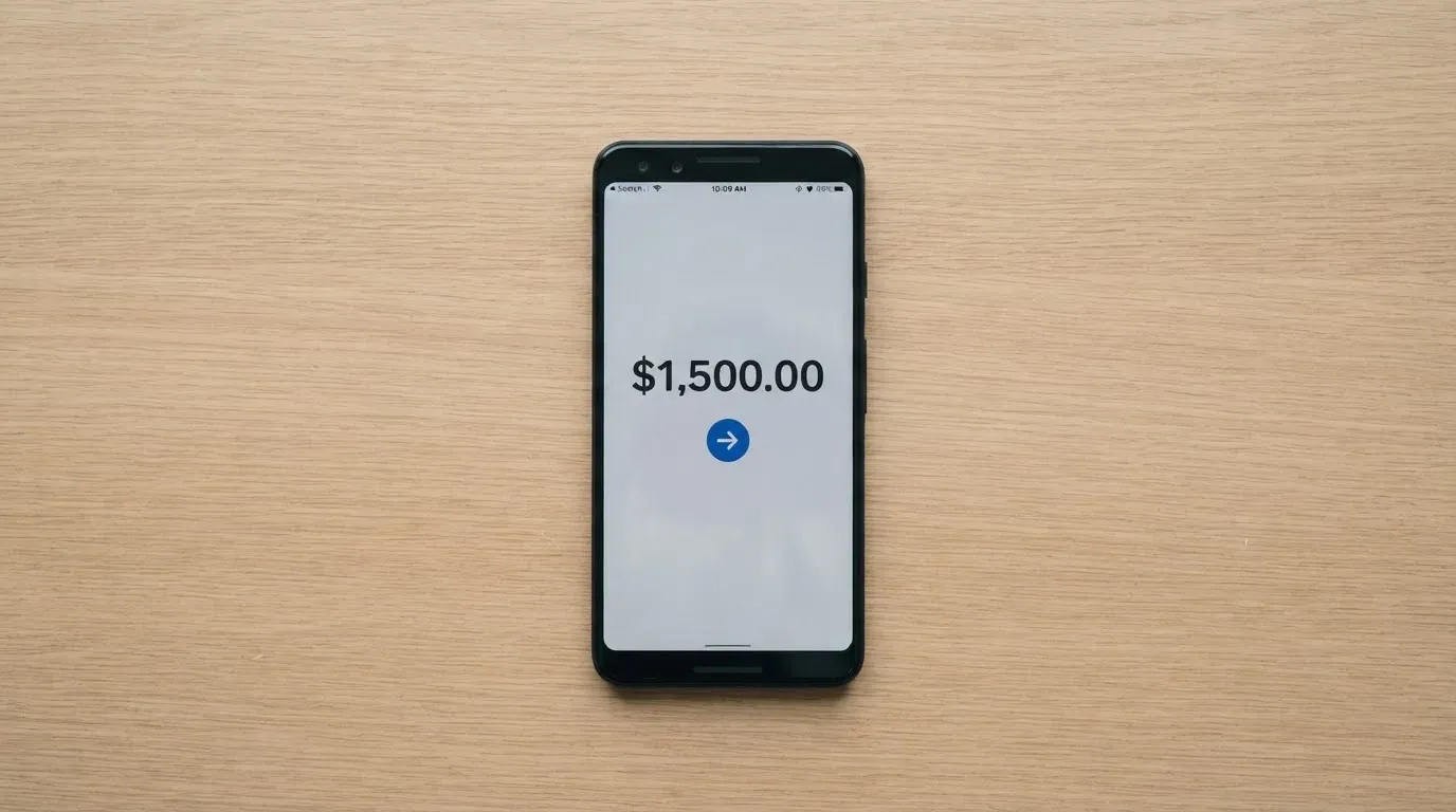 A phone showing a stablecoin transfer screen