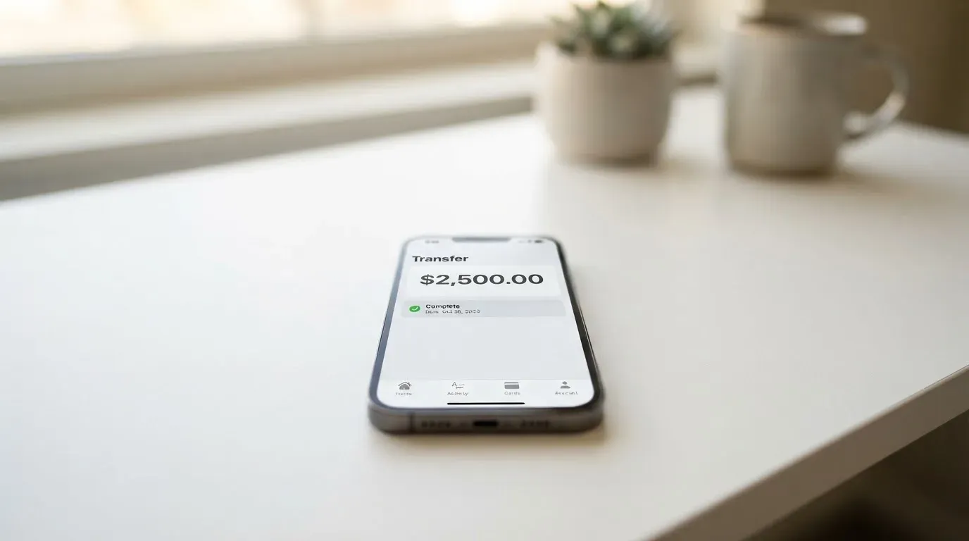 A phone showing a stablecoin transfer screen