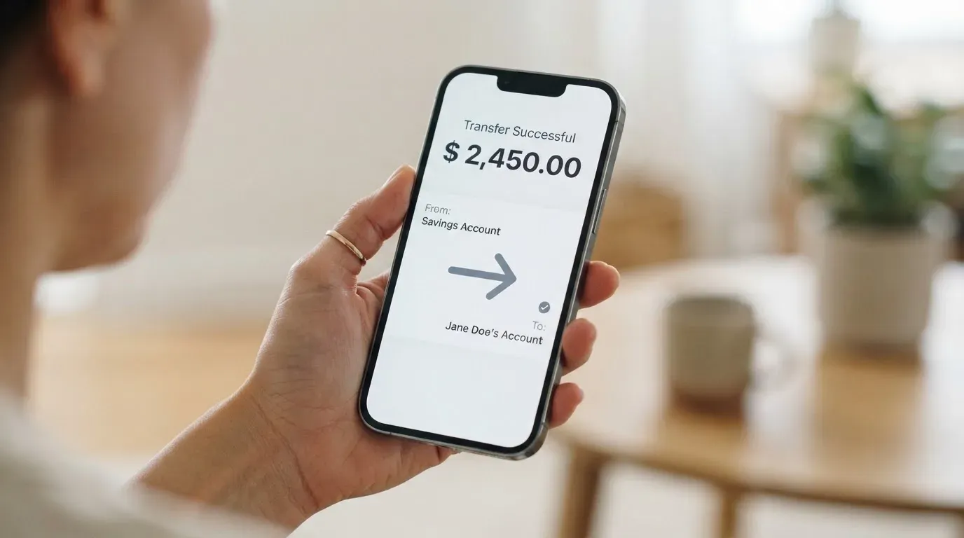 A phone showing a stablecoin transfer screen