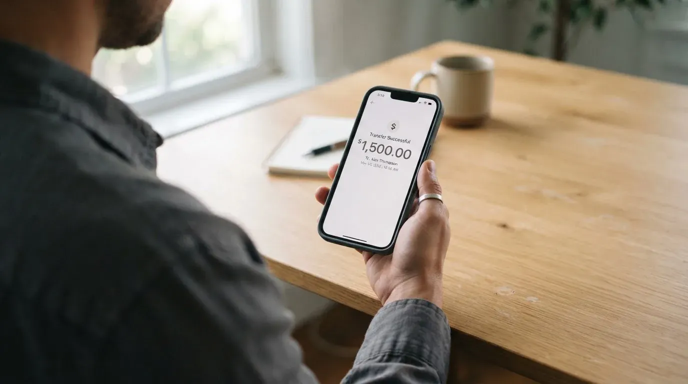 A phone showing a stablecoin transfer screen
